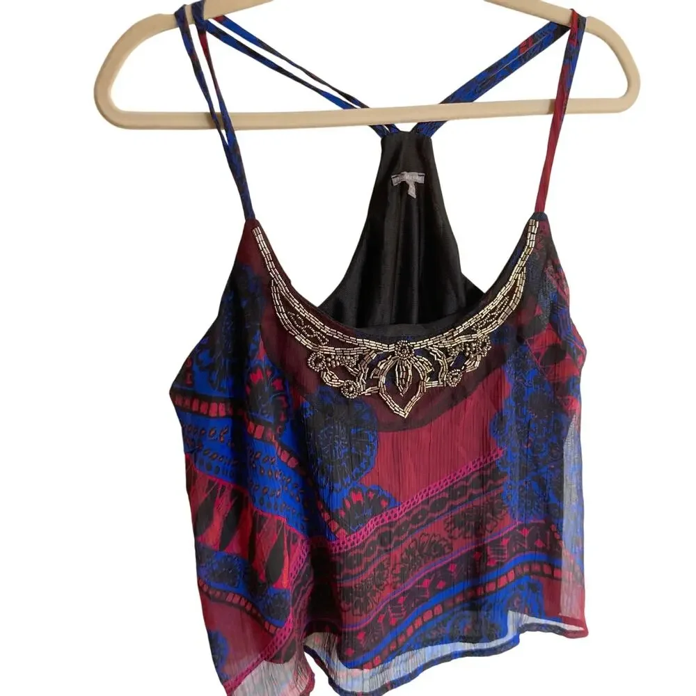 Y2K Charlotte Russe Womens L Beaded Paisley Tank Top Festival Hippie Going Out